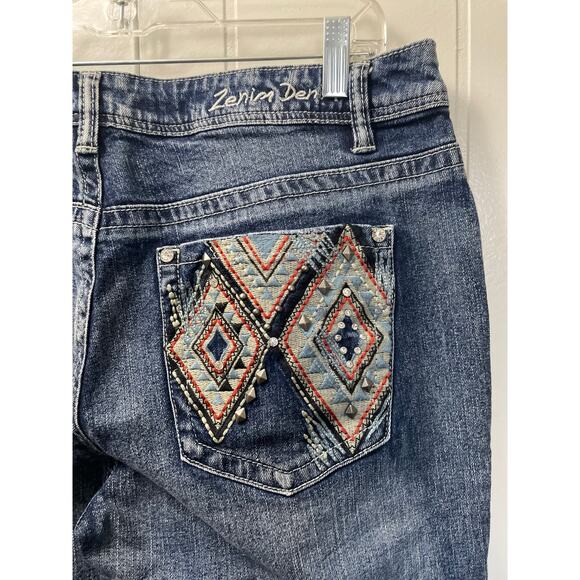 Zenim Denim Western Embroidered Back Pockets Slight Flared Mid Rise Jeans SZ 14 - Picture 4 of 11